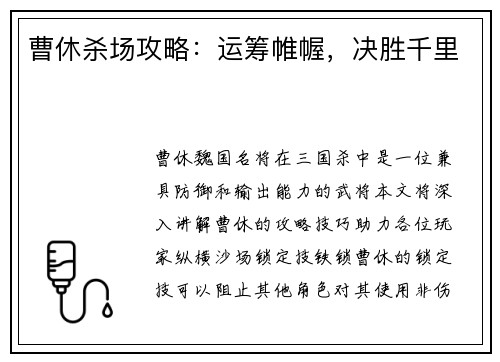 曹休杀场攻略：运筹帷幄，决胜千里