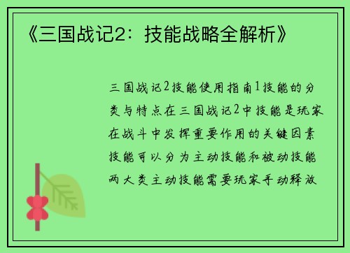 《三国战记2：技能战略全解析》