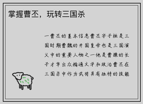 掌握曹丕，玩转三国杀